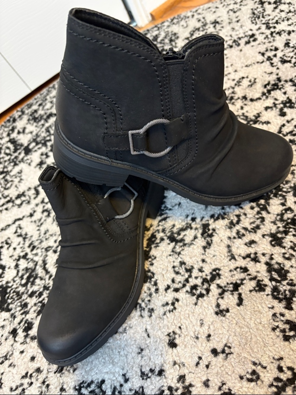 Clarks Black Ankle Booties with Decorative Buckle